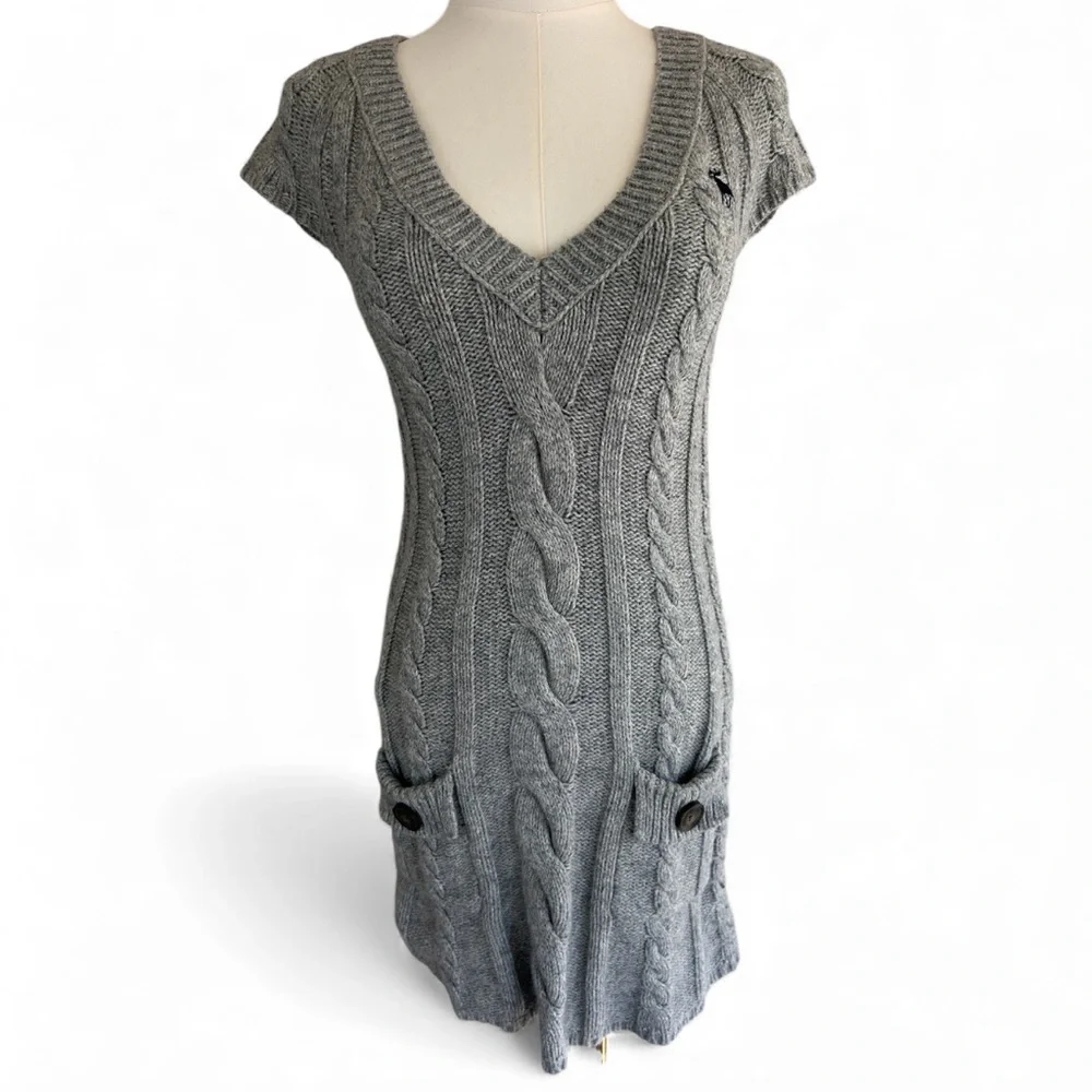 Y2K ABERCROMBIE Cable Knit V-Neck Sweater Dress Preppy Coquette Kid L / Women XS
